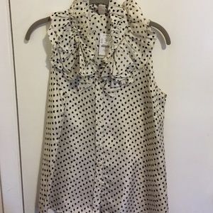 J. Crew silk sleeveless work blouse, white/black