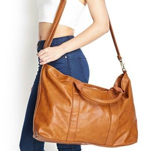 Forever 21 brown faux leather weekender bag