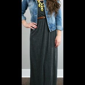 Gray strapless maxi
