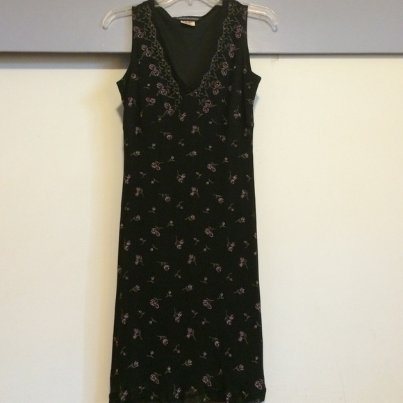 Black floral body con dress.