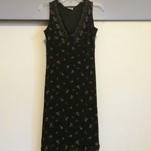 Black floral body con dress.