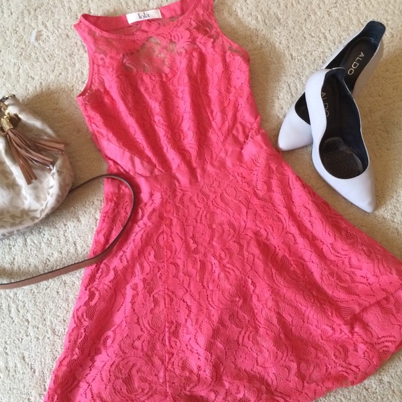 Coral lace mini dress