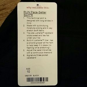 Lululemon pace setter skirt black size 10 reg NWT