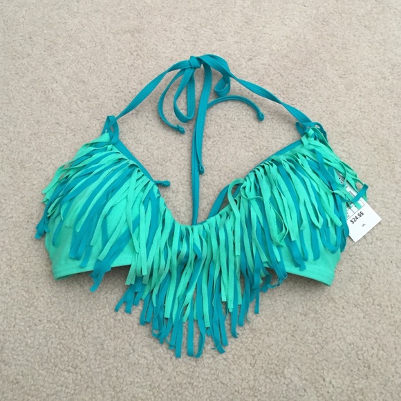 Fringe Teal Bikini Top