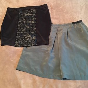 Black skirt and metallic olive green skirt