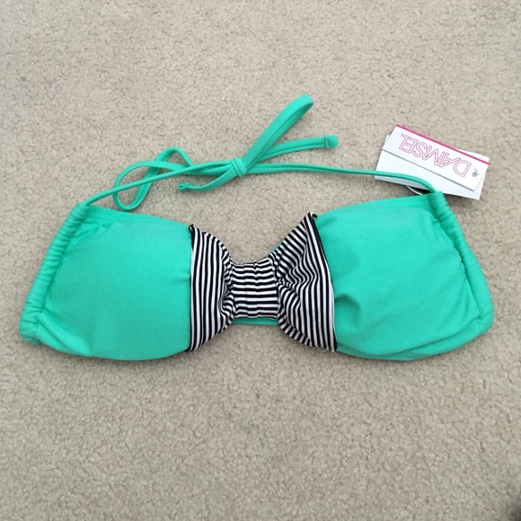 Teal/Striped Bow Bikini Top