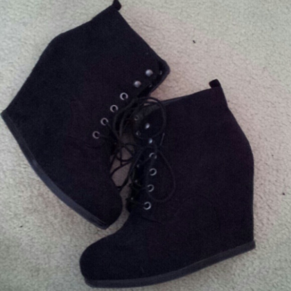 black suede wedge booties