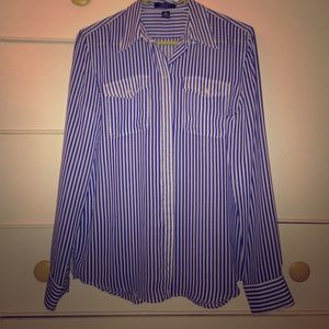 Chaps Button Up Blue and White Blouse size M
