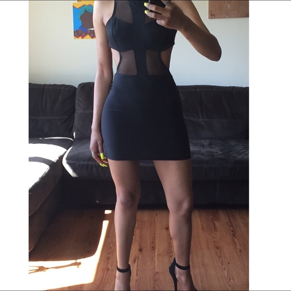 BLACK MESH CUTOUT CLUB DRESS - Picture 3 of 4