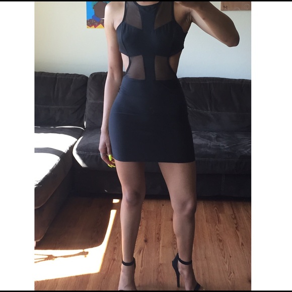 BLACK MESH CUTOUT CLUB DRESS - Picture 4 of 4
