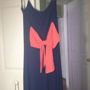 Long Navy Blue  Bow Maxi dress