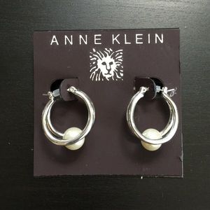 Anne Klein silver pearl hoop earrings