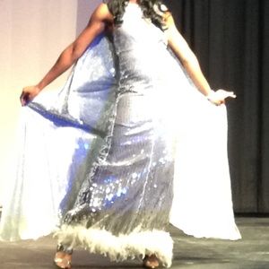 A silver sequences dress