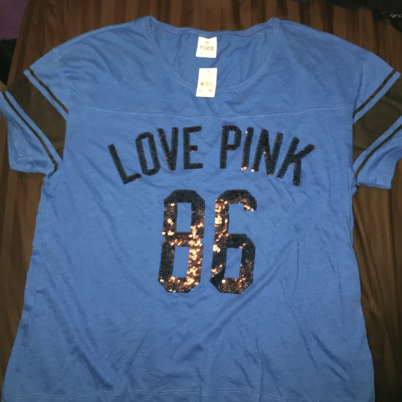 Blue Short Sleeve PINK shirt with sequins