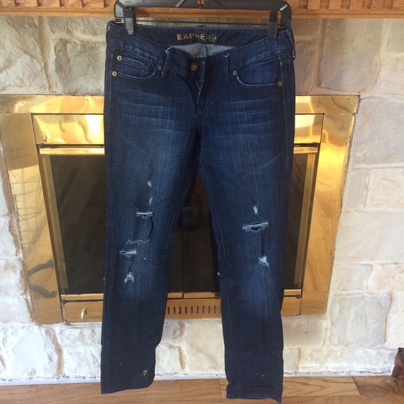 Express Dark Washed Distressed Skinny Jean, Size2R