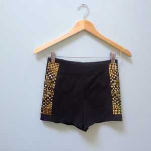 Gold geometric studded black pin up high waisted