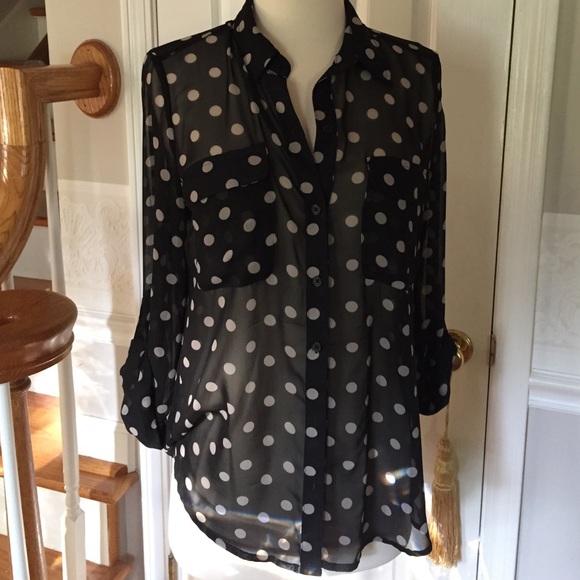 Old Navy Tops - Sheer black & white polka dot top