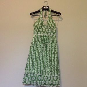 Green & White Halter Dress