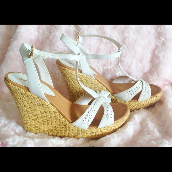 White Strap Wedge Heels