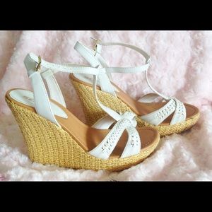 White Strap Wedge Heels