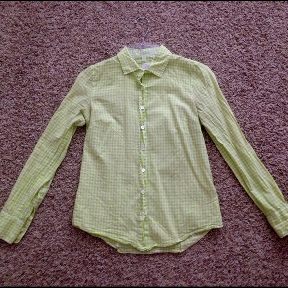 J. Crew Lime Green Gingham Perfect Shirt Size 00!