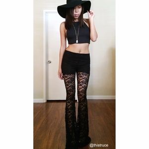 Black Lace Flare Bell Festival Lace Crochet Pants