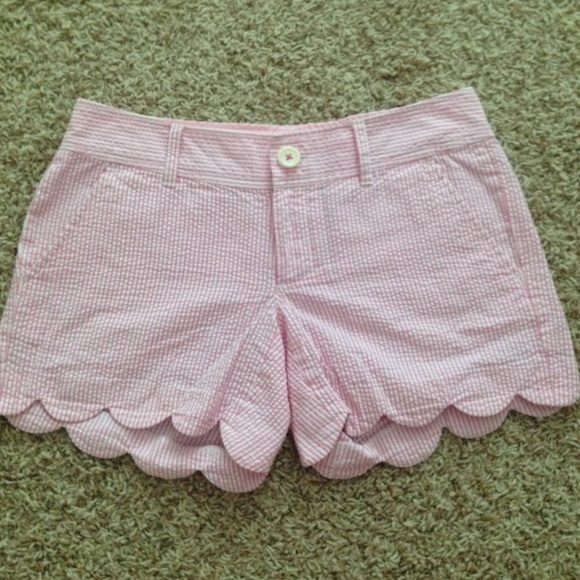 Lilly Pulitzer Pink Seer Sucker Scalloped Shorts