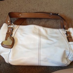 White and brown purse