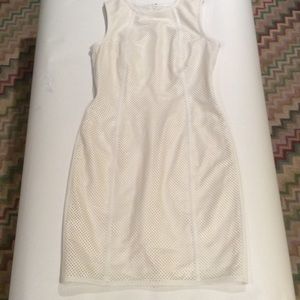 Calvin Klein perforated faux leather white dress