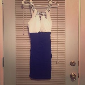 Form fitting dress with jewel accent neckline