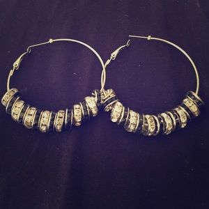 Beaded rhinestone hoop earrings