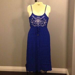 Cobalt Blue Embroidered Empire Waist Maxi Dress