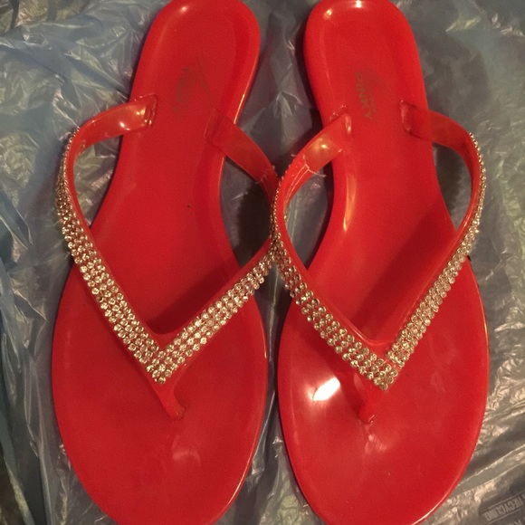 Red Rubber jelly Rhinestone Sandals Size 7