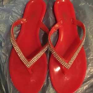 Red Rubber jelly Rhinestone Sandals Size 7