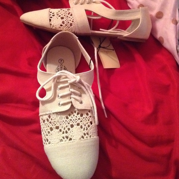 Cream crochet shoes