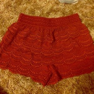 Burgundy crochet shorts