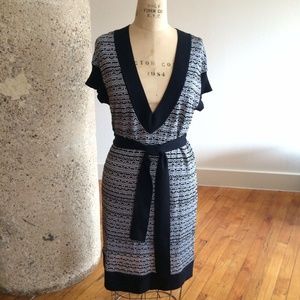 NWOT Navy & Silver striped knit dress, Sz L