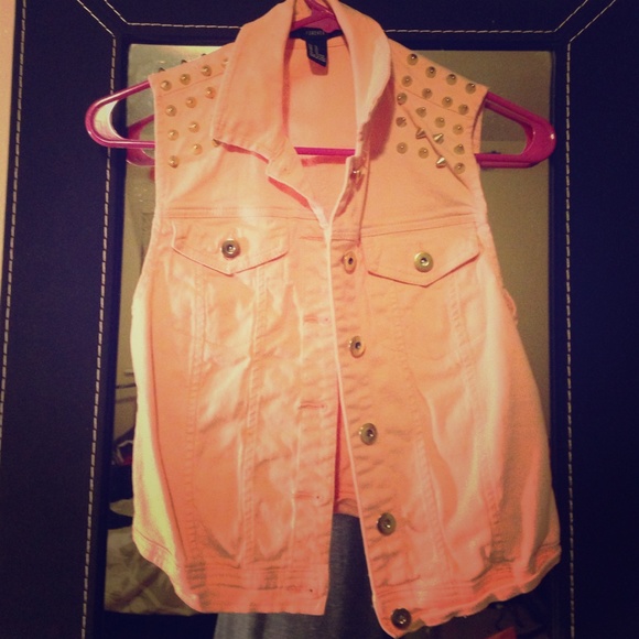 Light pink Studded jean jacket vest