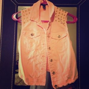 Light pink Studded jean jacket vest