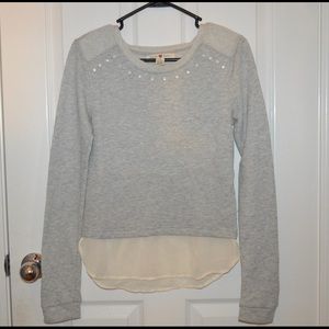 Grey Sweater with Chiffon Blouse