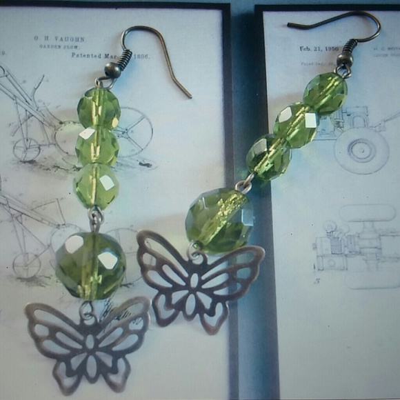Ollie Earrings, Olivine Czech Crystal Beads, #312