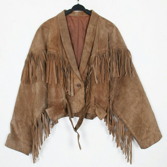Jackets & Blazers - 70's retro womens short fringed leather jacket
