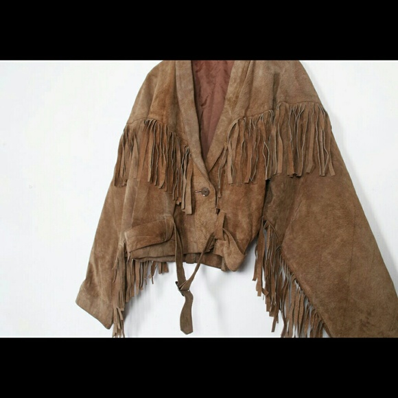 70's retro womens short fringed leather jacket - Picture 2 of 4