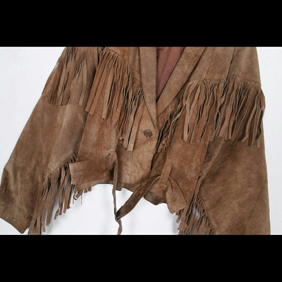 70's retro womens short fringed leather jacket - Picture 3 of 4
