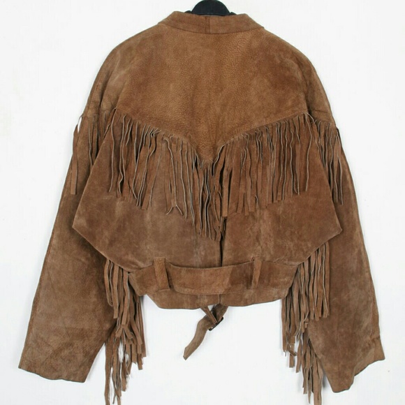 70's retro womens short fringed leather jacket - Picture 4 of 4