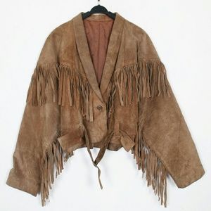 70's retro womens short fringed leather jacket