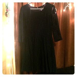 Navy Blue Lace Quarter Sleeve Dress