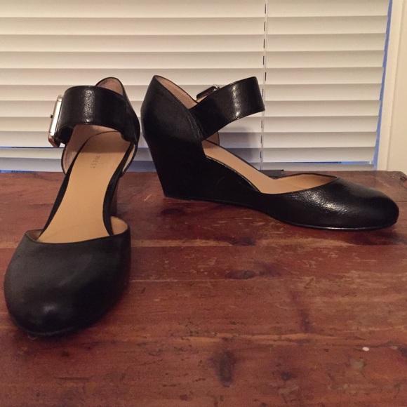 Black Nine West ankle strap wedges