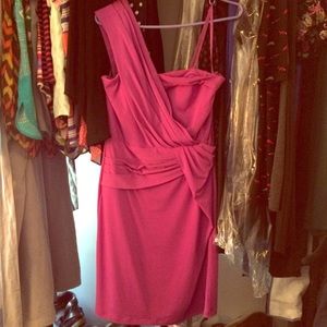 Max & Cleo one shoulder dress. Magenta. Size 8.