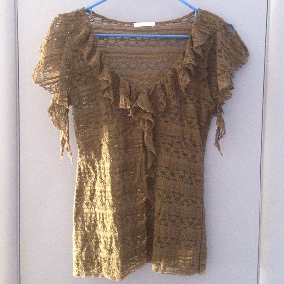 Promod Brown Sheer Lace Top - Picture 1 of 2